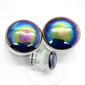 Orecchini Stretch Vetro Oil Slick Conch Tappo Orecchino Tunnel Labret Cartilagine - Foto 1 di 6