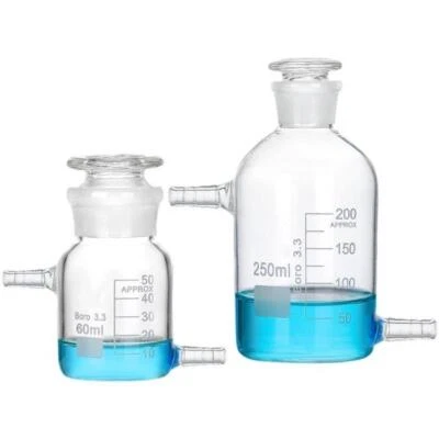 Transparent Reagent Bottle 60ml-5000ml, Borosilicate Flask, Dual Side Nozzles - Image 1 of 4