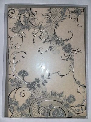 Papyrus Blank Card - Vintage Silver Glittery Lace