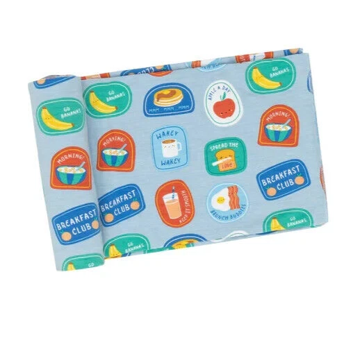 Angel Dear Baby Boy Breakfast Club Patches Viscose Swaddle Blanket 45" x 45" NEW - Image 1 of 1