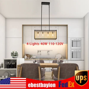 Boho Wood Bead Chandelier Pendant Lamp Farmhouse Hanging Ceiling Light Fixture - Picture 1 of 11