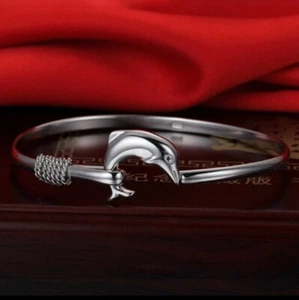 Damen 925 Sterlingsilber Armreif Delfin Armband Geschenk Damen Schmuck UK Lager - Bild 1 von 10