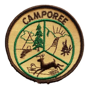 Vintage 1970s Camporee Patch Boy Scout BSA, 3 Scenes in Brown Tan Green, 3 inch - Picture 1 of 3