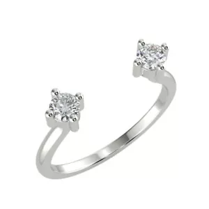 Two-Stone Stackable Diamond Open Ring Solid 14K White Gold Round Cut 0.23 TCW - Picture 1 of 3