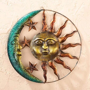 Metal Sun Moon Statue Wall Art Decoration Hanging Ornaments Home Garden Decor - Picture 1 of 10