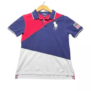 Polo Ralph Lauren Big Pony Boys M (10-12) Polo Shirt Red White Blue Preppy - Imagen 1 de 10