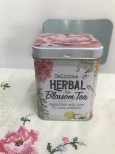 Small Tea Storage Tin - Herbal - Hinged Lid - Picture 1 of 6