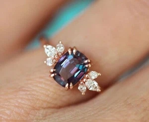 1Ct Cushion Cut Simulated Alexandrite Women's Ring 14k Rose Gold Plated Silver - Picture 1 of 6
