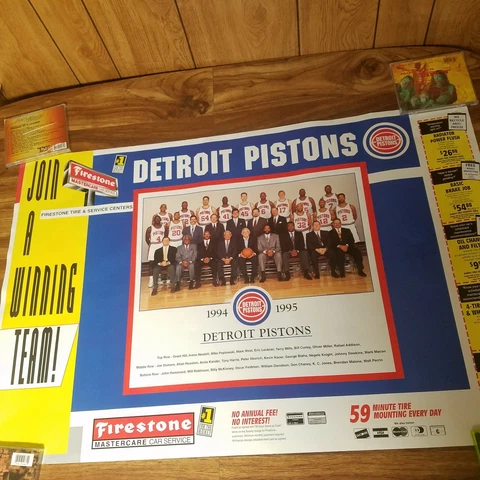 Poster Detroit Pistons 24x36 Grant Hill Joe Dumars Firestone Auto Car Bad Boys Cover