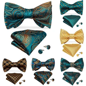 Mens Gray Black Bowtie Paisley Silk Self Tied Bow Ties Wedding Business - Picture 1 of 101