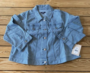 NYDJ NWT Women’s 3/4 Sleeve Pinstriped Denim Trucker Jacket Size 0X Blue DM - Picture 1 of 9
