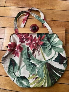 Vintage Stofftasche 50er Jahre Blumenmuster mit Holzgriffen - Bild 1 von 11