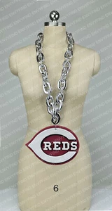 New MLB CINCINNATI REDS Jumbo Big SILVER Fan Chain Necklace Foam - Picture 1 of 3