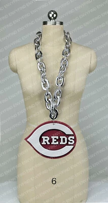 New MLB CINCINNATI REDS Jumbo Big SILVER Fan Chain Necklace Foam - Image 1 of 3