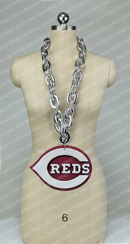 New MLB CINCINNATI REDS Jumbo Big SILVER Fan Chain Necklace Foam Cover