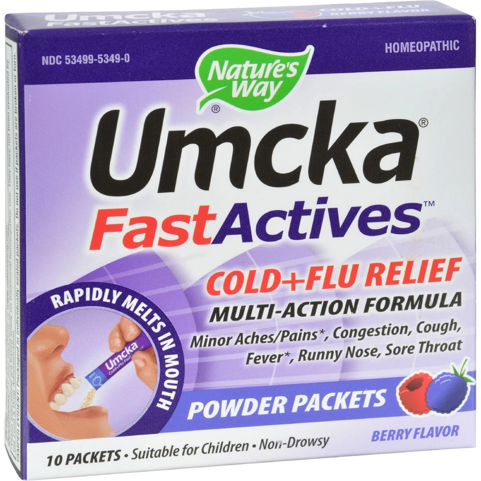 Nature's Way Umcka Fast Actives Cold Flu Relief Berry Flavor Non-drowsy 10 Powder Packets