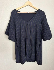 By Together Tunic Womens Size Small Boho Blue Brown Striped Babydoll Pockets - Picture 1 of 9