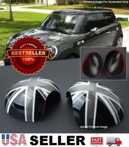 Black Gray Union Jack Side View Manual Mirror Cover Caps For MINI Cooper R55-R61 - Picture 1 of 2