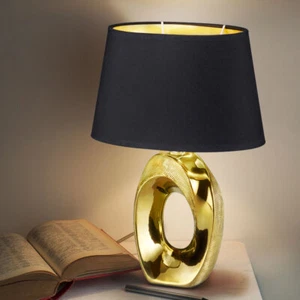 Keramik Lese Lampe schwarz Luxus Wohn Zimmer Schreib Tisch Leuchte Textil gold - Bild 1 von 10