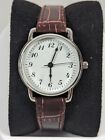 Woman White Dial Silver Tone Round Case Brown Faux Leather Band Watch 7 Inch