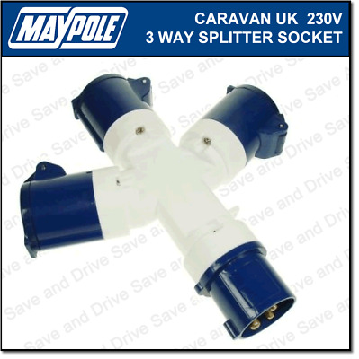 Maypole Caravan 230V 16A UK 3 Way Hook Up Splitter Socket Electrics MP370 • 14.97€