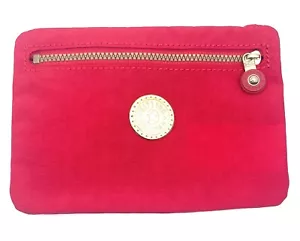 KIPLING Pequeña Bolsa de Nylon Roja con Cremallera Oro Símbolo Asiático 6.75 X 4.75” - Imagen 1 de 5