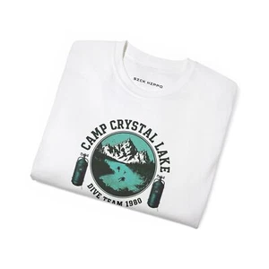 Camp Crystal Lake Dive Team Tee, Horror Movie Graphic Shirt, Friday the 13th - Picture 1 of 7