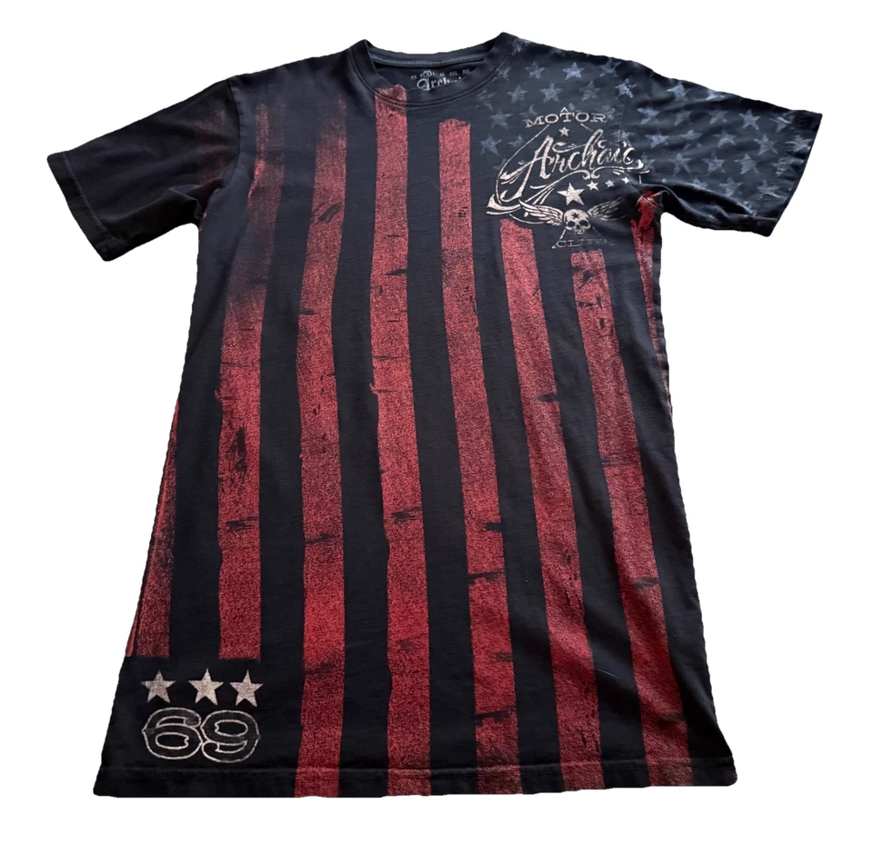 Camiseta De Colección Arcaic Affliction Motor Club Para Hombres M Bandera Calavera Hecha en EE. UU. Y2K Camiseta Foto 1 de 4