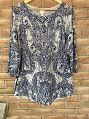Suéter Pullover Chico's Paisley Manga 3/4 Talla 3/XL Púrpura, Azul, Rosa Foto 1 de 4