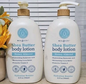 2pk MIA & CO. ~ SHEA BUTTER Hyaluronic Acid Cocoa HONEY ALMOND Body Lotion 32fl - Picture 1 of 3