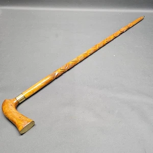 Bastone Da Passeggio Intagliato In Legno Stile Vittoriano 93Cm - Foto 1 di 6