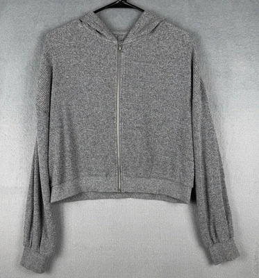 Women’s Billabong Cropped Thermal Full Zip Hoodie Gray Casual Activewear Small - Image 1 of 4