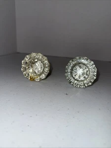 Vintage 12-Point Crystal Glass Door Knob 2” Set Fluted Clear Brass Plated Pair - Picture 1 of 7