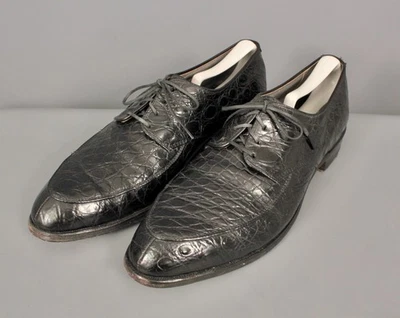 Men's VTG  Black Crocodile Leather British Walkers Dress Shoes Sz 10 D 1970s - Image 1 of 4