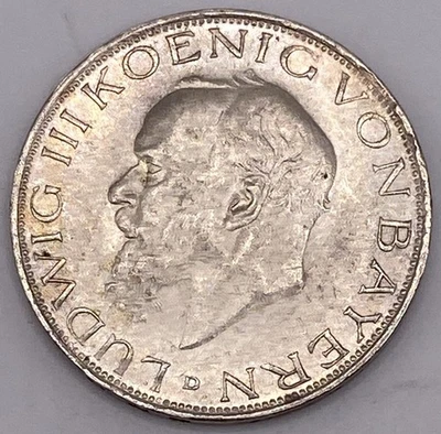 Moneda de plata 1914 Alemania Estados 3 tres marcos 900 Luis III Imperio Alemán Prusia Foto 1 de 4