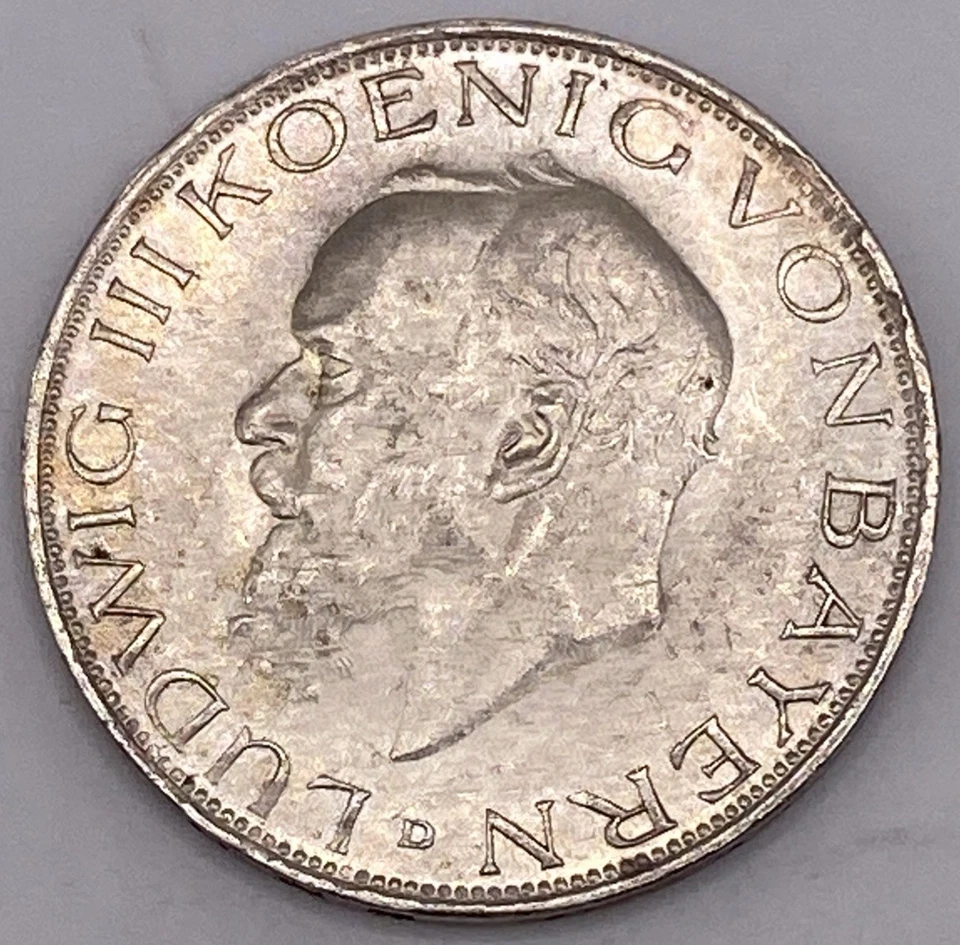 1914 Germany States 3 Drei Mark.900 Silver Coin Ludwig III German Empire Prussia - Image 1 of 4
