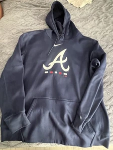 Atlanta Braves Nike Authentic Pullover Hoodie XL Extra Large Navy Blue - Picture 1 of 3