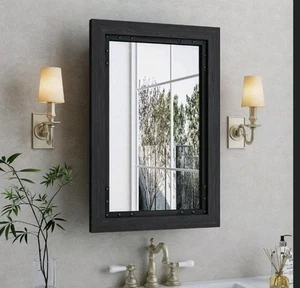 Flyjoe Solid Wood Farmhouse Medicine Cabinet 16x24" Adjustable Hinges Black - Picture 1 of 7