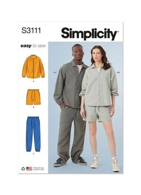 Simplicity Unisex Jacket, Shorts and Pants Sewing Pattern S3111A - Image 1 of 4