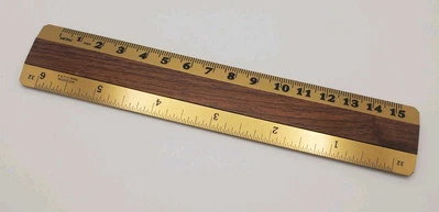 Walnut Wood & Brass Beveled 6" RULER Standard & Metric Woodrow USA Made