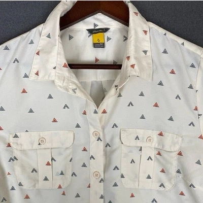 Camisa Eddie Bauer Travex para mujer M AOP enrollable manga larga bolsillo en el pecho abotonada Foto 1 de 4