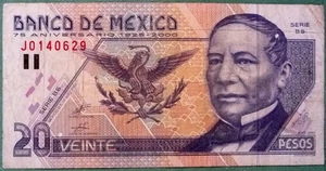 MEXICO 20 PESOS COMMEMORATIVE NOTE , P111, issued 28.1. 2000, 75 YEARS OF BANK - Picture 1 of 3