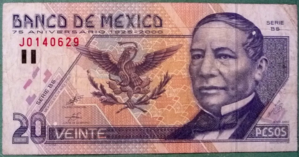 MEXICO 20 PESOS COMMEMORATIVE NOTE , P111,   issued 28.1. 2000, 75 YEARS OF BANK - Image 1 of 3