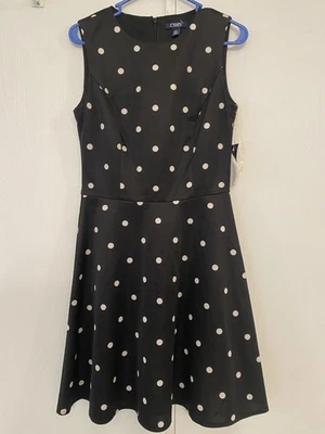 Chaps Dress Womens Size 6 Black White Polka Dots Stretch Sleeveless  - Image 1 of 4