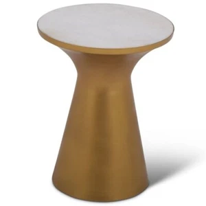 Steve Silver Jaipur 16" Round Marble Top Accent End Table in Brass - Picture 1 of 3