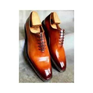Scarpe eleganti stringate in pelle marrone fatte a mano scarpe Oxford da uomo casual formali - Foto 1 di 6