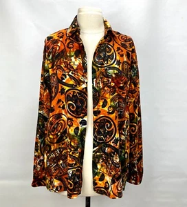 Vintage 90er Y2K Damen Bluse Medium Knopfleiste orange Boho Bauernstamm Neuheit - Bild 1 von 16