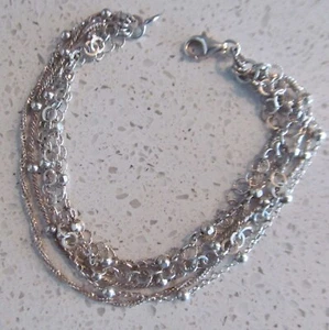 925 Sterling Silver 6 Multi-Strand Satellite Twist Chain Bracelet 8" weighs 9.6 - Picture 1 of 5