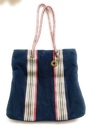 "Bolso de mano The Sak azul denim a rayas de lona correa de cuerda para el hombro 14""x14""x2,75""" Foto 1 de 4