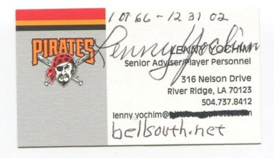 Lenny Yochim Signed Business Card Autographed Baseball Pittsburgh Pirates - Image 1 of 2